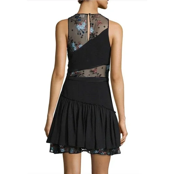 5 a 7 Cinq a Sept Aquarius Designer Embroidered Mesh Ruffle Hem Dress $450 Sz 6‍ - Picture 4 of 16